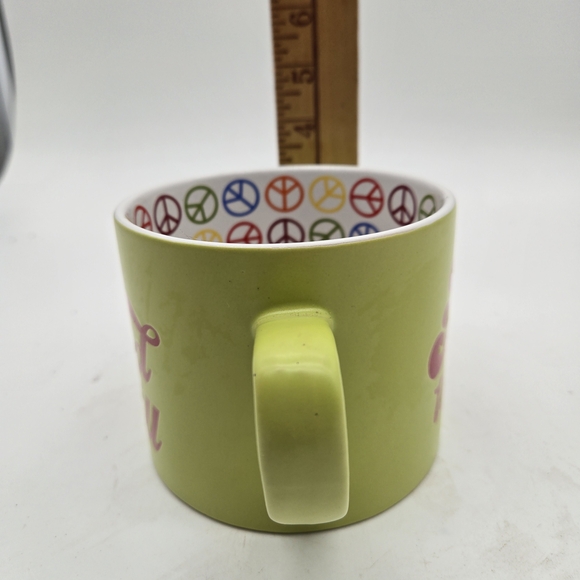 Boston Warehouse 18-Oz Lime‎ Green Pink Be Kind To All Coffee Tea Peace Sign Mug - Picture 6 of 7
